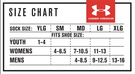 under armour socks size chart